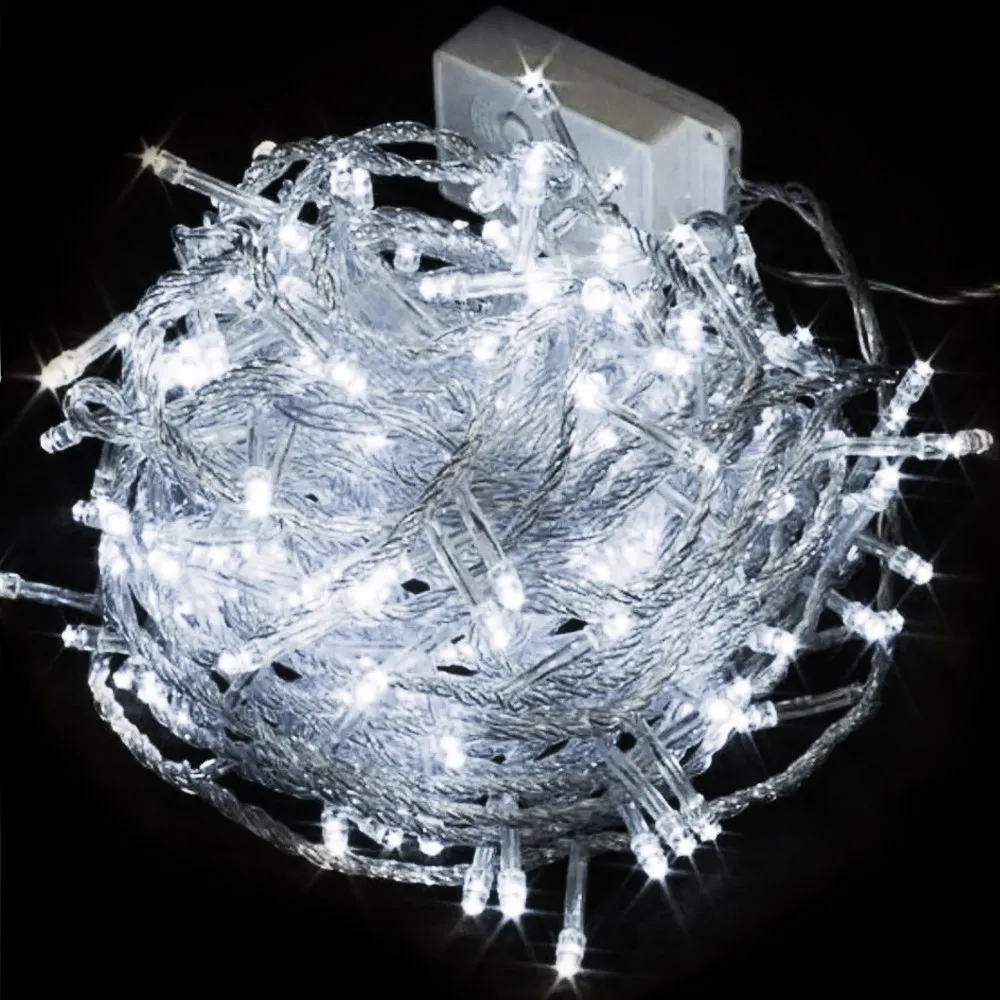 Pisca de Natal 100 LED 8 Funções Luz Branco Frio, Fio Transparente Ø1,5 mm 10 Metros