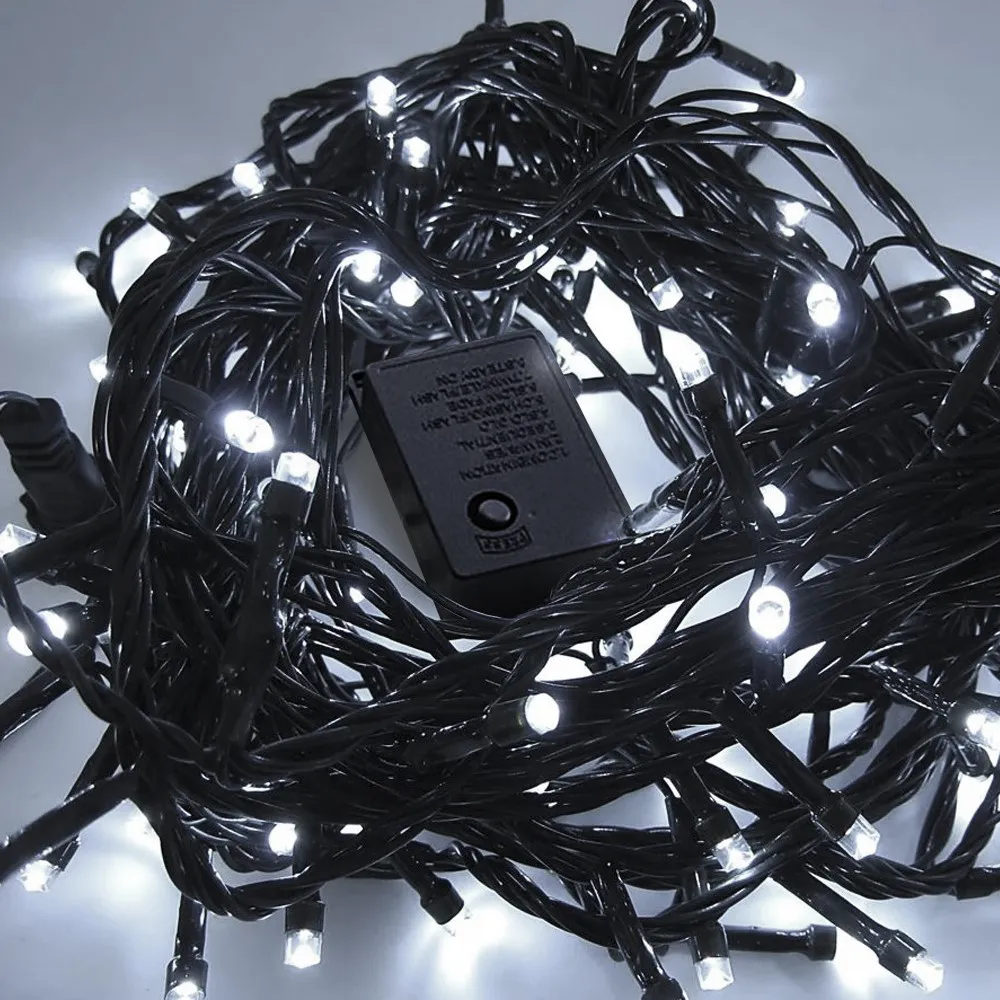 Pisca de Natal 100 LED 8 Funções Luz Branco Frio, Fio Verde Ø1,5 mm 10 Metros