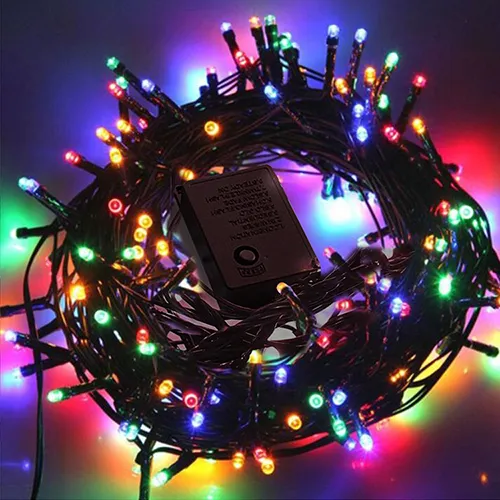 Pisca de Natal 100 LED 8 Funções Luz Colorida, Fio Verde Ø1,5 mm 10 Metros