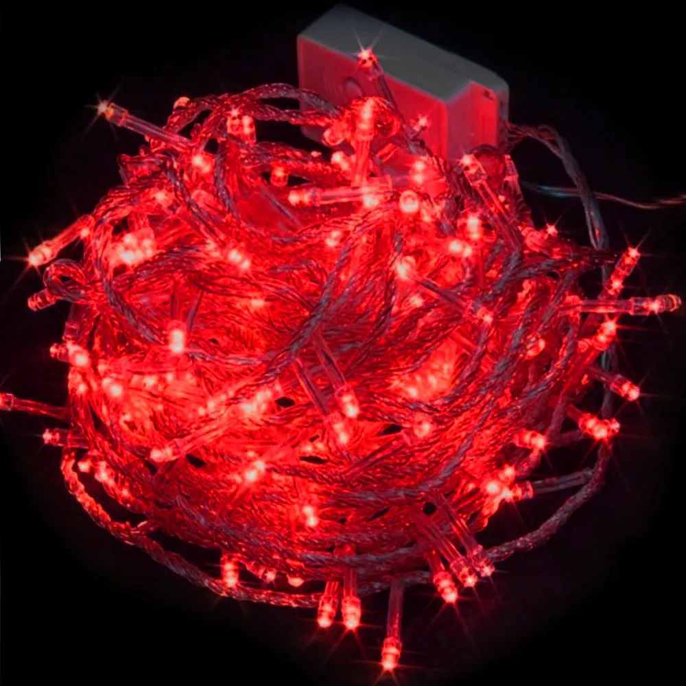 Pisca de Natal 100 LED 8 Funções Luz Vermelha, Fio Transparente Ø1,5 mm 10 Metros