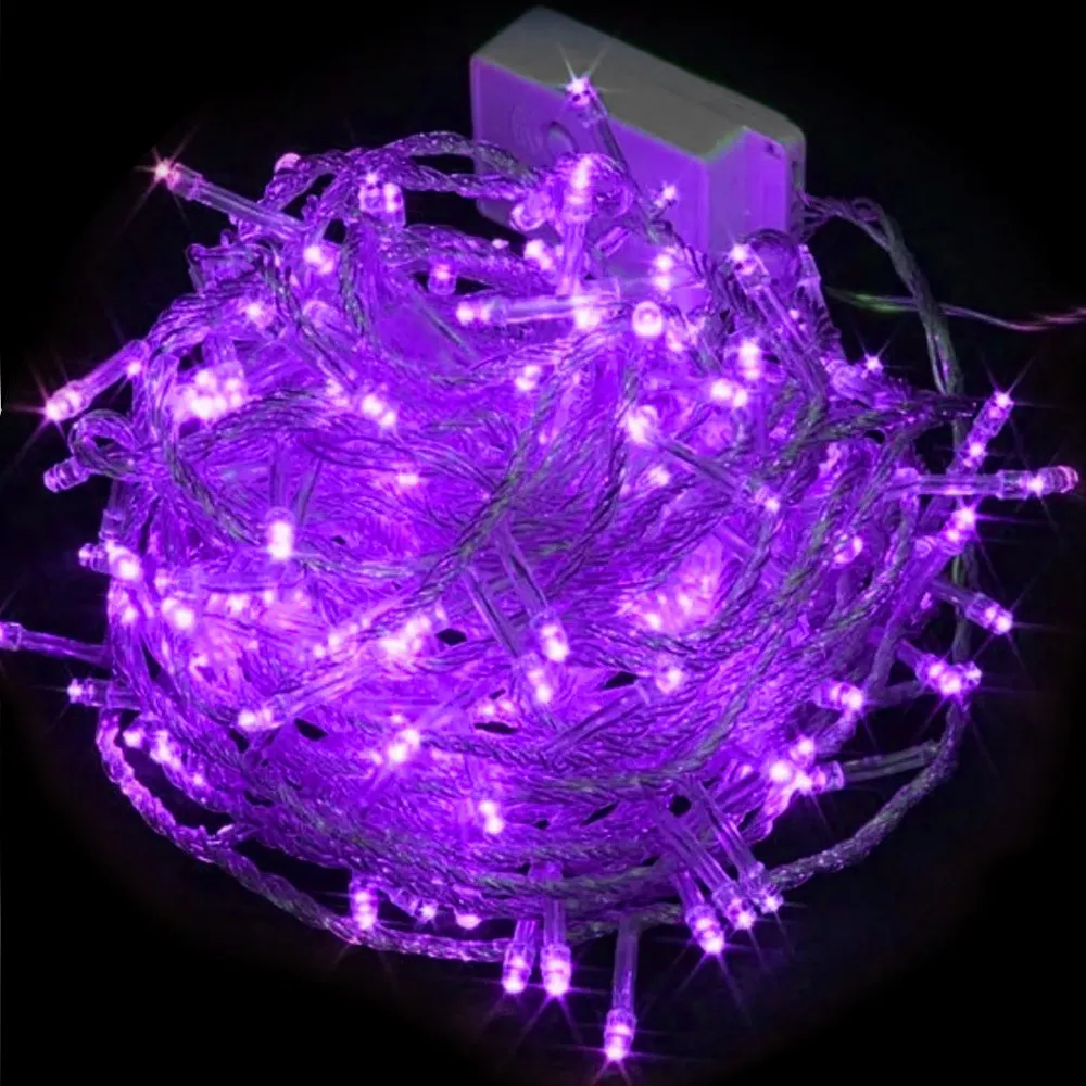 Pisca de Natal 100 LED 8 Funções Luz Violeta, Fio Transparente Ø1,5 mm 10 Metros