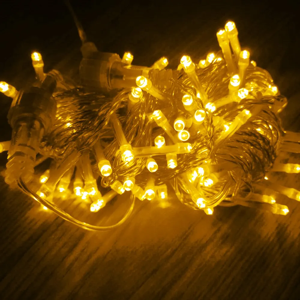 Pisca de Natal 100 LED Fixo Luz Branco Quente, Fio Gold Ø2,2 mm IP44 Uso Externo 10 Metros