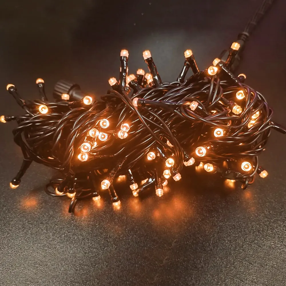 Pisca de Natal 100 LED Fixo Luz Branco Quente, Fio Verde Ø2,2 mm IP44 Uso Externo 10 Metros
