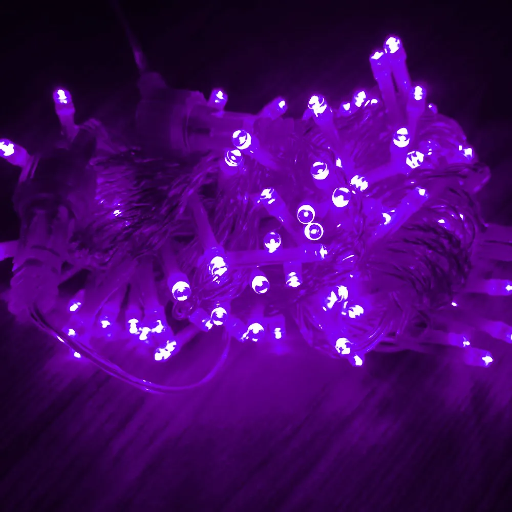 Pisca de Natal 100 LED Fixo Luz Lilás, Fio Lilás Ø2,2 mm IP44 Uso Externo 10 Metros
