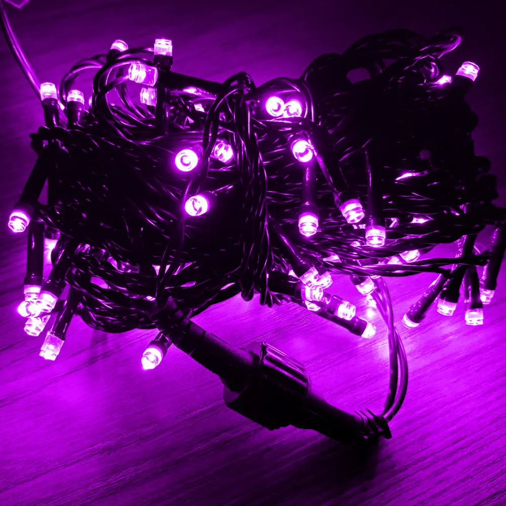 Pisca de Natal 100 LED Fixo Luz Lilás, Fio Verde Ø2,2 mm IP44 Uso Externo 10 Metros
