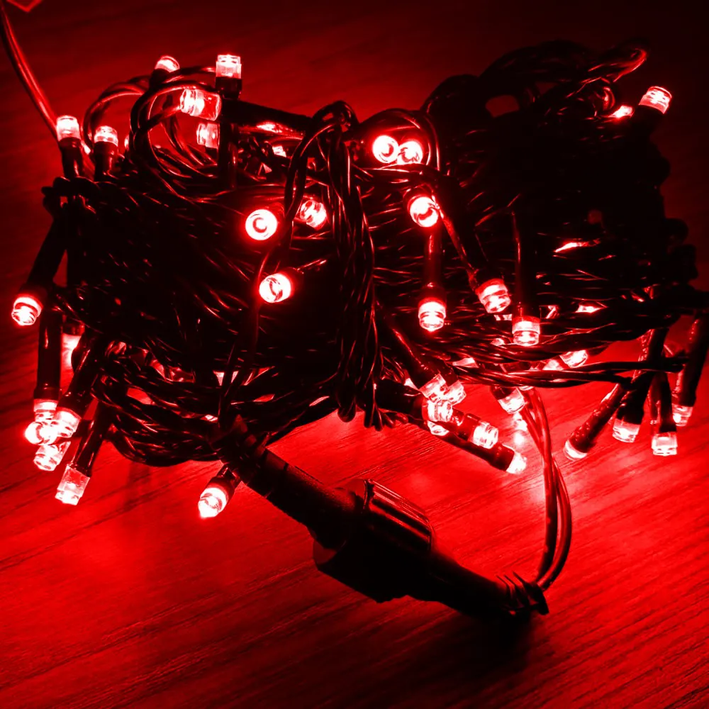 Pisca de Natal 100 LED Fixo Luz Vermelho, Fio Verde Ø2,2 mm IP44 Uso Externo 10 Metros