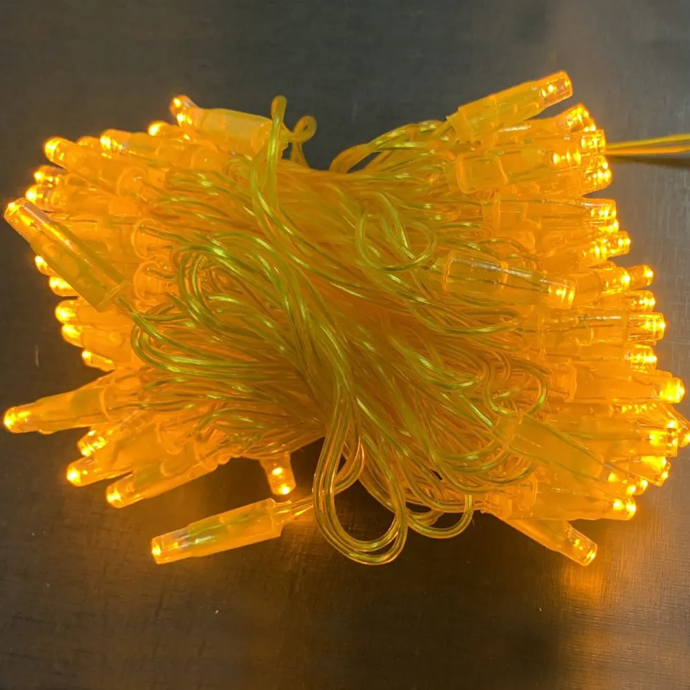 Pisca de Natal 100 LED Fixo Luz Amarelo, Fio Gold Ø2,4 mm IP65 Uso Externo 10 Metros