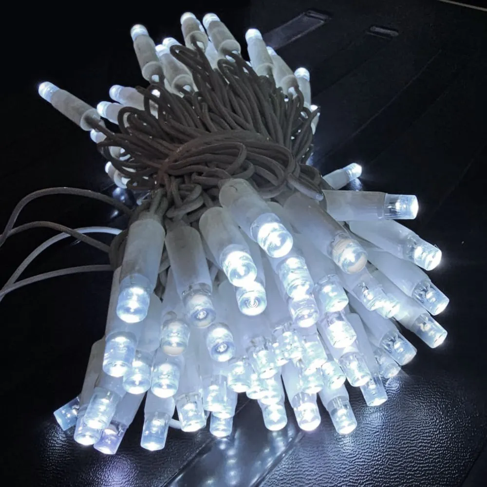 Pisca de Natal 100 LED Fixo Luz Branco, Fio Branco Ø2,4 mm IP65 Uso Externo 10 Metros