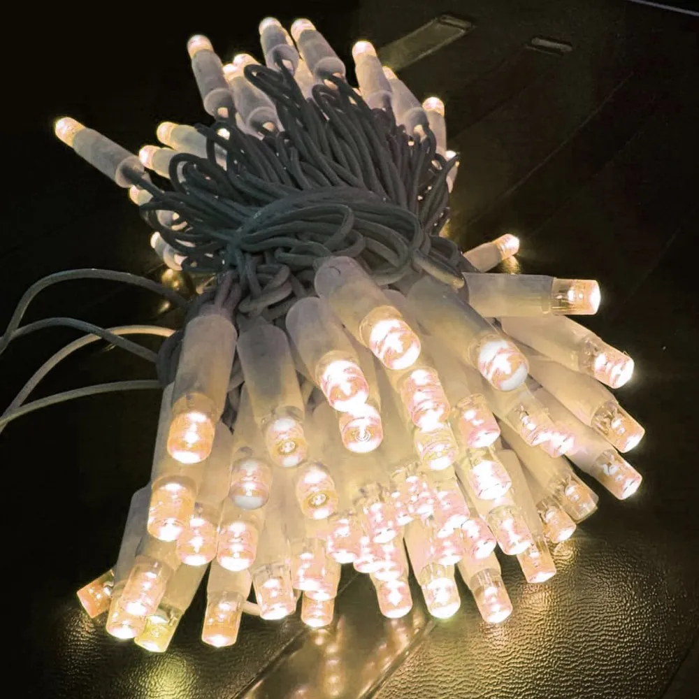 Pisca de Natal 100 LED Fixo Luz Branco Quente, Fio Branco Ø2,4 mm IP65 Uso Externo 10 Metros
