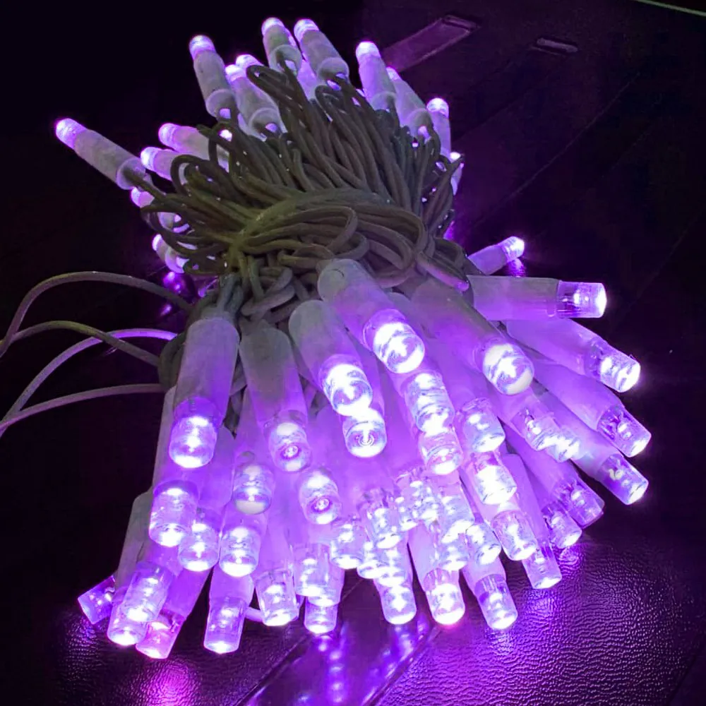 Pisca de Natal 100 LED Fixo Luz Roxo, Fio Branco Ø2,4 mm IP65 Uso Externo 10 Metros