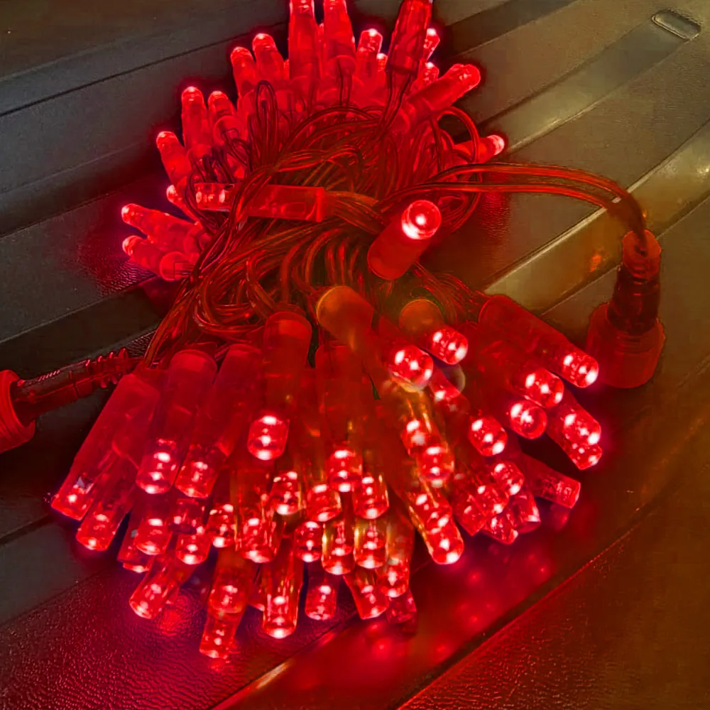 Pisca de Natal 100 LED Fixo Luz Vermelho, Fio Vermelho Ø2,4 mm IP65 Uso Externo 10 Metros