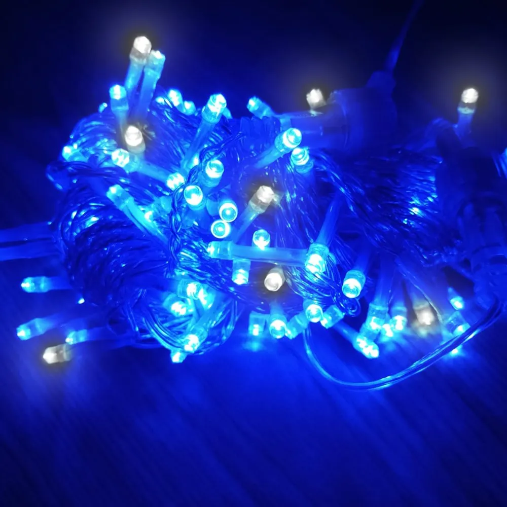 Pisca de Natal Strobinho 100 LED Fixo Luz Azul, Fio Azul Ø2,2 mm IP44 Uso Externo 10 Metros