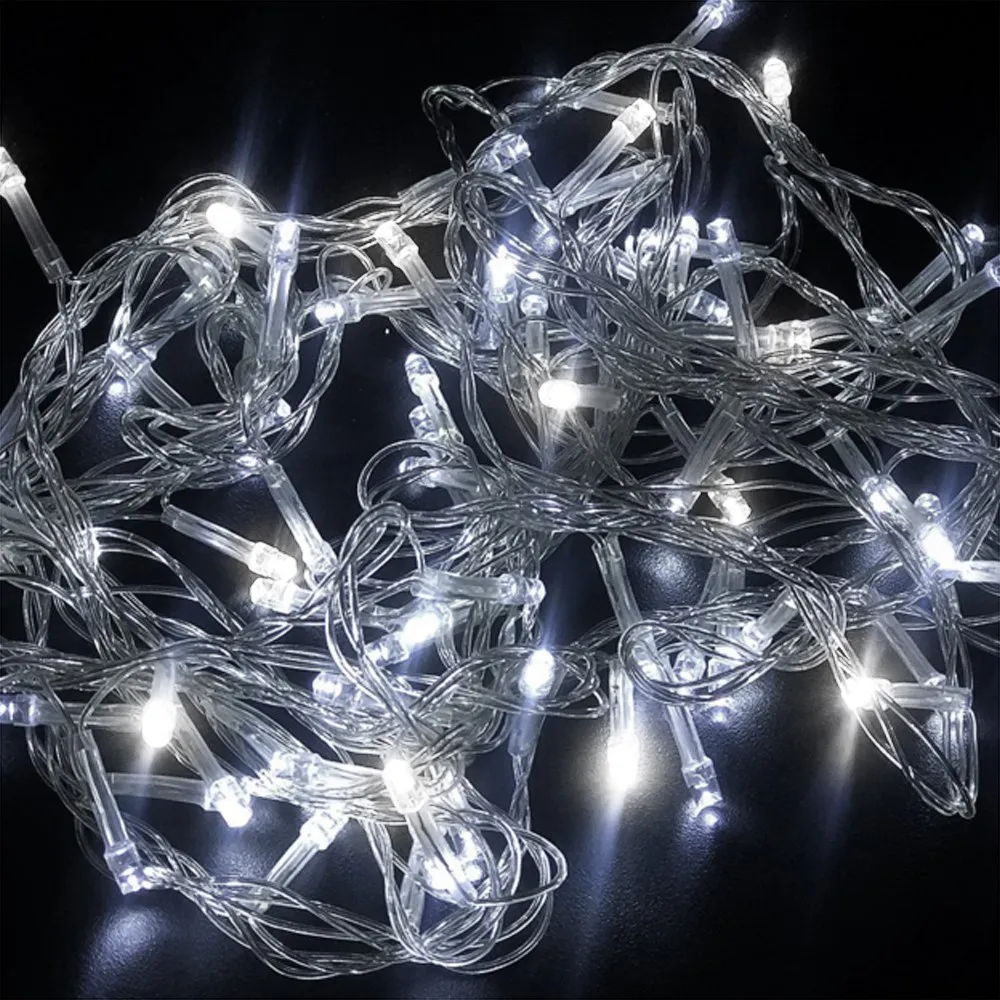 Pisca de Natal Strobinho 100 LED Fixo Luz Branco Frio, Fio Transparente Ø1,8 mm IP44 Uso Externo 10 Metros