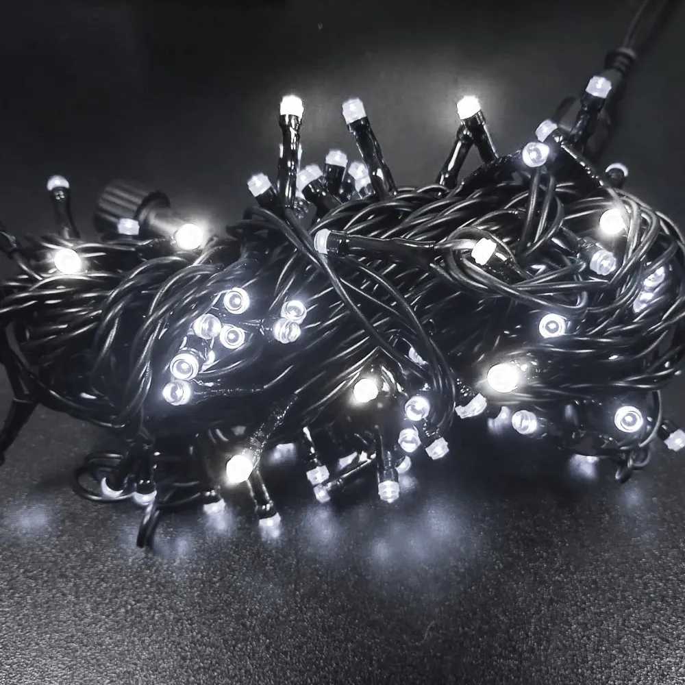 Pisca de Natal Strobinho 100 LED Fixo Luz Branco Frio, Fio Verde Ø1,8 mm IP44 Uso Externo 10 Metros