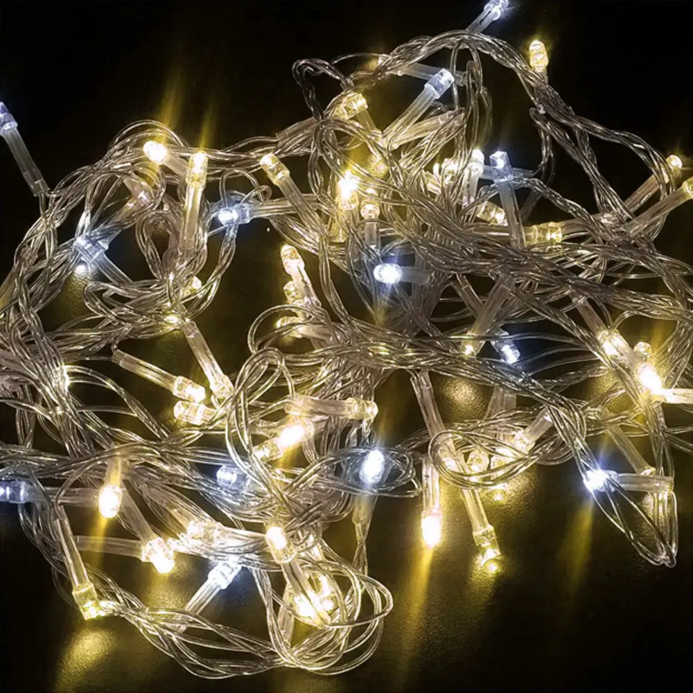 Pisca de Natal Strobinho 100 LED Fixo Luz Branco Quente, Fio Transparente Ø1,8 mm IP44 Uso Externo 10 Metros