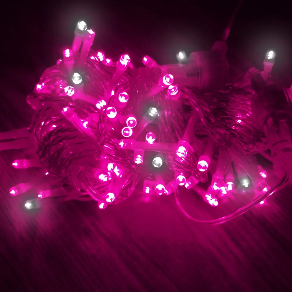 Pisca de Natal Strobinho 100 LED Fixo Luz Rosa, Fio Rosa Ø1,8 mm IP44 Uso Externo 10 Metros