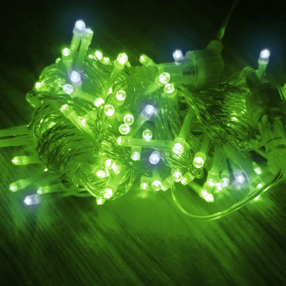 Pisca de Natal Strobinho 100 LED Fixo Luz Verde, Fio Verde Claro Ø1,8 mm IP44 Uso Externo 10 Metros
