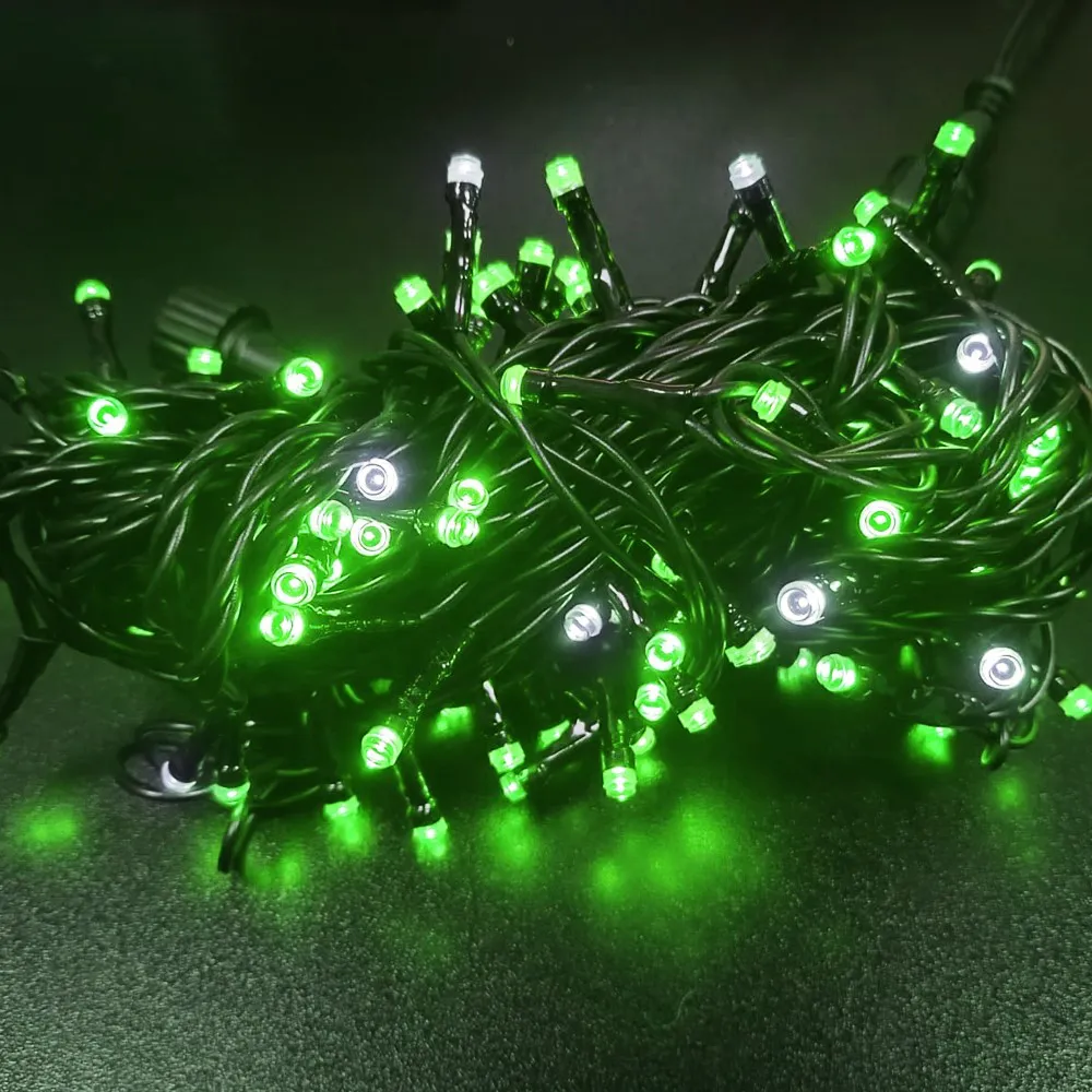 Pisca de Natal Strobinho 100 LED Fixo Luz Verde, Fio Verde Ø1,8 mm IP44 Uso Externo 10 Metros