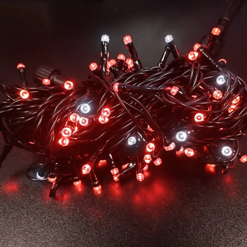 Pisca de Natal Strobinho 100 LED Fixo Luz Vermelho, Fio Verde Ø1,8 mm IP44 Uso Externo 10 Metros