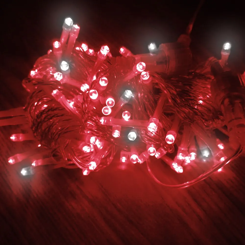 Pisca de Natal Strobinho 100 LED Fixo Luz Vermelho, Fio Vermelho Ø2,2 mm IP44 Uso Externo 10 Metros