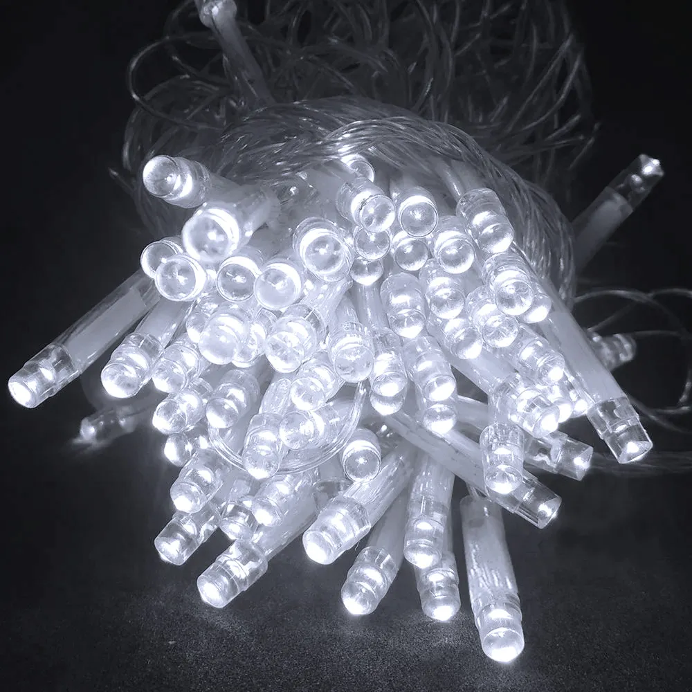 Pisca de Natal Strobinho 100 LED Fixo Luz Branco Frio, Fio Transparente Ø2,4 mm IP65 Uso Externo 10 Metros