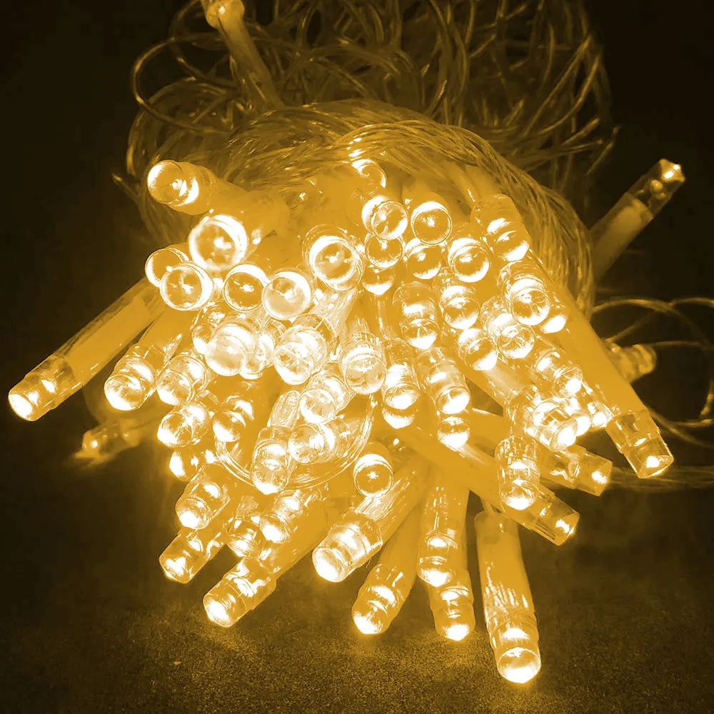 Pisca de Natal Strobinho 100 LED Fixo Luz Branco Quente, Fio Transparente Ø2,4 mm IP65 Uso Externo 10 Metros