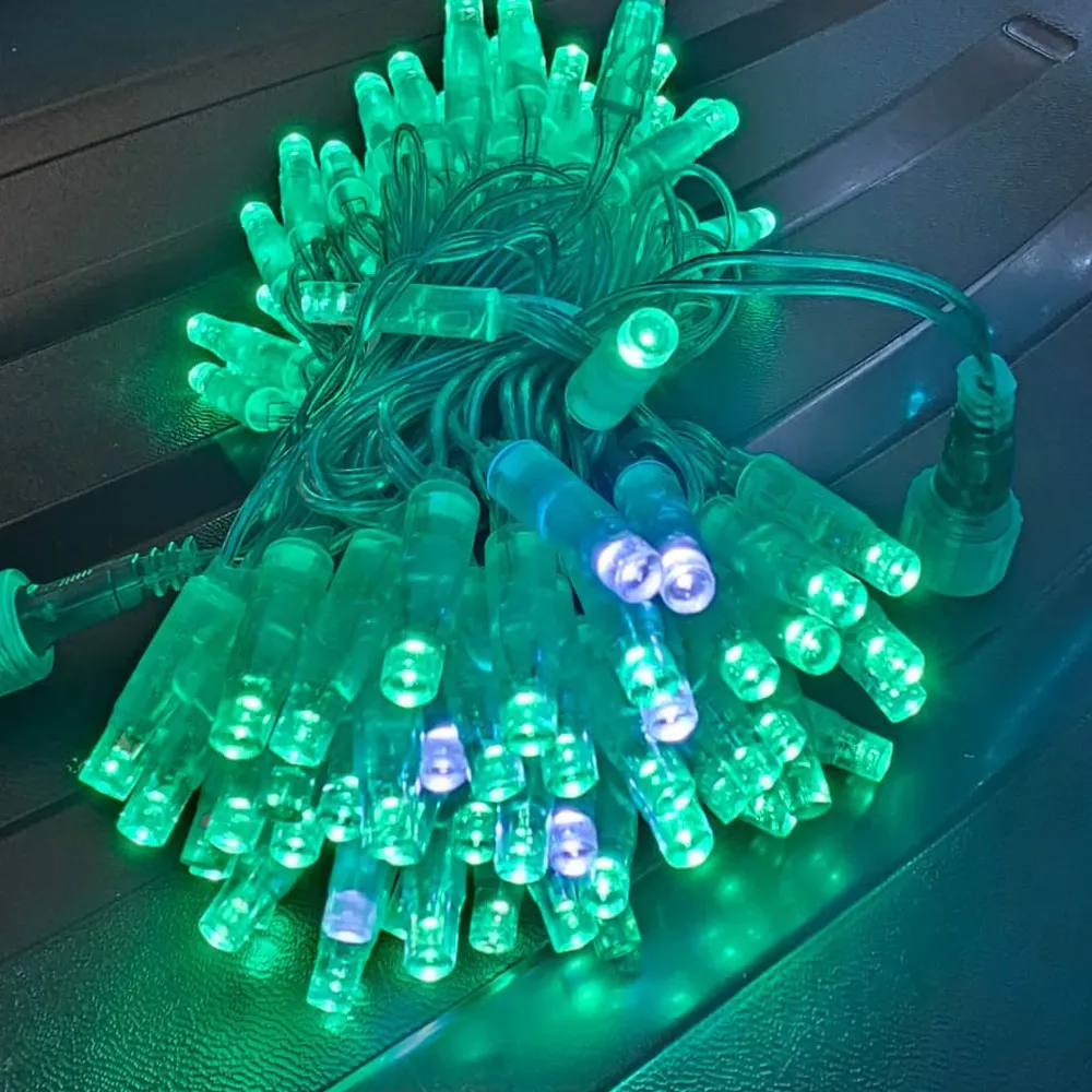 Pisca de Natal 100 LED Fixo Luz Verde, Fio Transparente Verde Ø2,4 mm IP65 Uso Externo 10 Metros