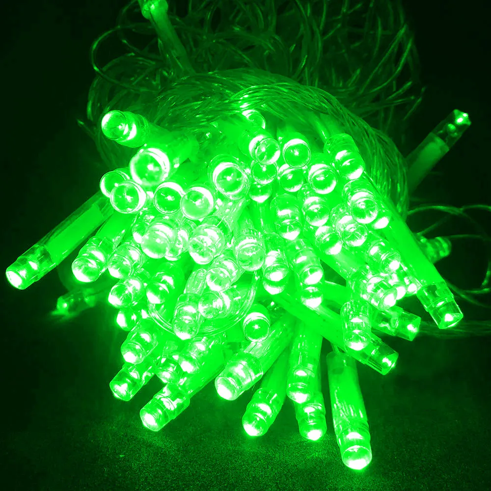 Pisca de Natal Strobinho 100 LED Fixo Luz Verde, Fio Transparente Ø2,4 mm IP65 Uso Externo 10 Metros