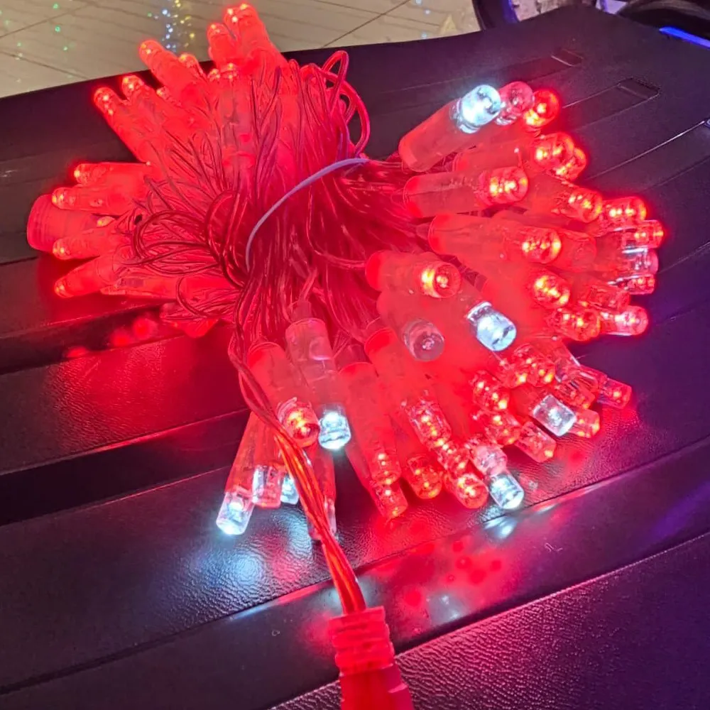 Pisca de Natal Strobinho 100 LED Fixo Luz Vermelho, Fio Vermelho Ø2,2 mm IP65 Uso Externo 10 Metros