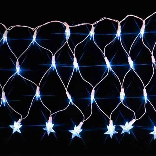 Rede de Natal 120 LED Estrela 8 Funções  Fio Branco Luz Azul 3,7 Metros