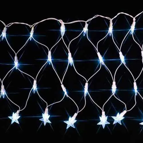 Rede de Natal 120 LED Estrela 8 Funções  Fio Branco Luz Branco 3,7 Metros