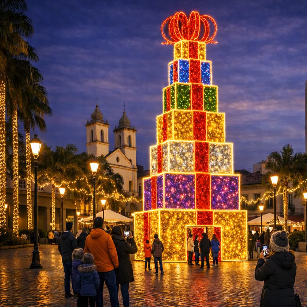 Árvore de Natal Luminosa Gigante LED Fabricada em Estrutura Metálica - Presentes