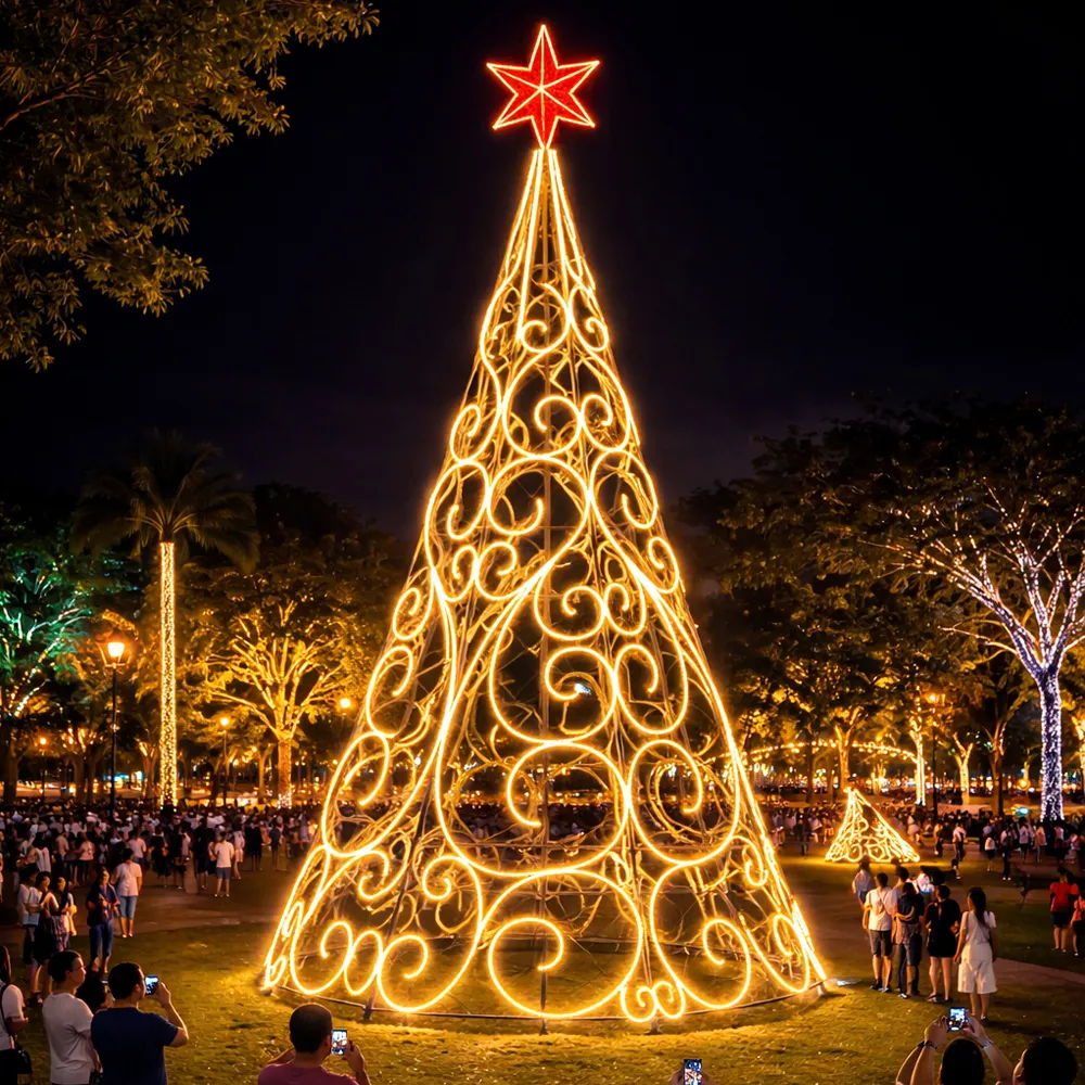 Árvore de Natal Luminosa Gigante LED Fabricada em Estrutura Metálica - Caracol