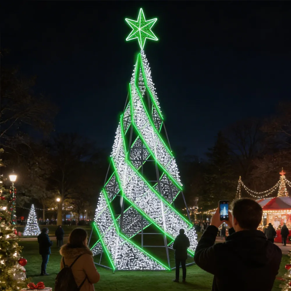 Árvore de Natal Luminosa Gigante LED Fabricada em Estrutura Metálica - Espiral Futurista