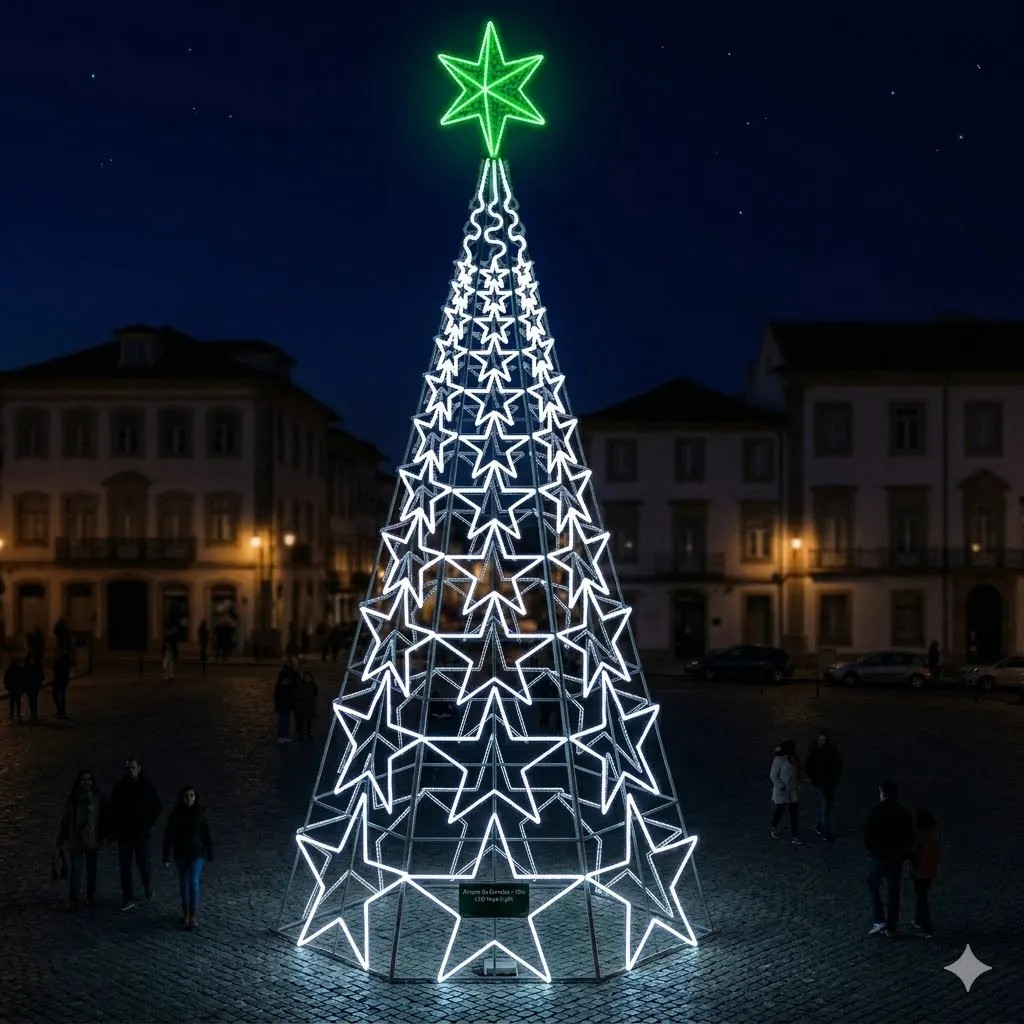 Árvore de Natal Luminosa Gigante LED Fabricada em Estrutura Metálica - Estrelas