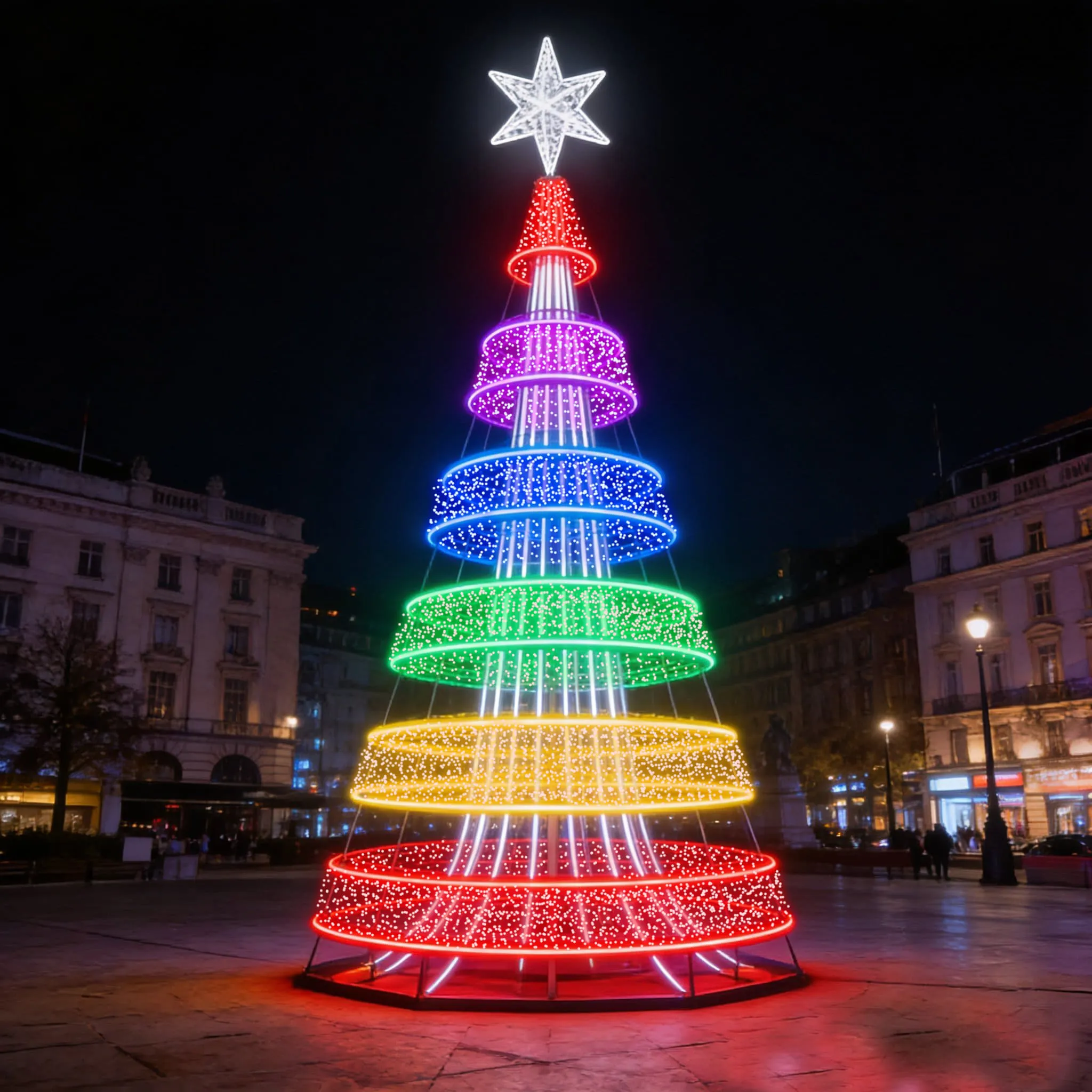 Árvore de Natal Luminosa Gigante LED Fabricada em Estrutura Metálica - Rainbow