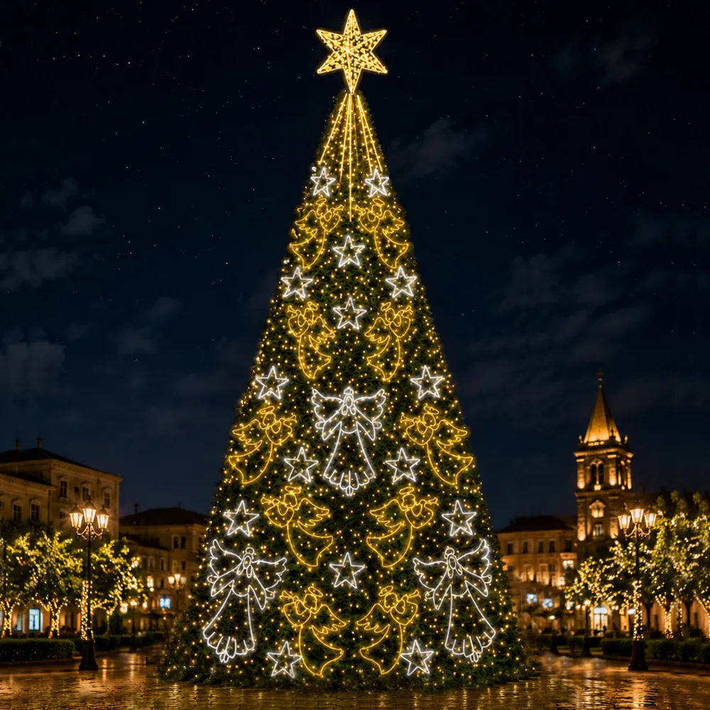 Árvore de Natal Luminosa Gigante LED Fabricada em Estrutura Metálica - Coral Celestial