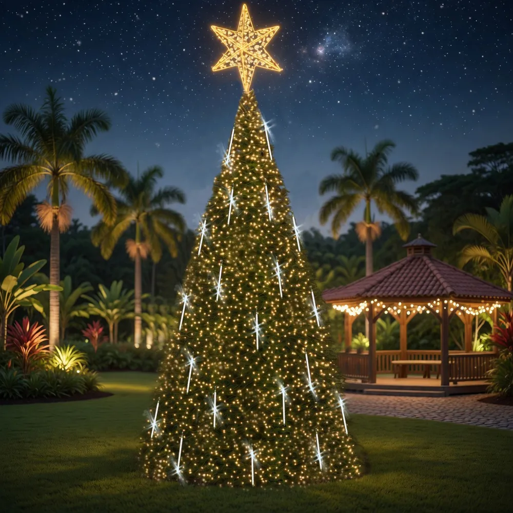 Árvore de Natal Luminosa Gigante LED Fabricada em Estrutura Metálica - Decorada Básica